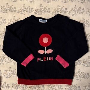 Jacadi Black and Pink Flower Kids Sweater